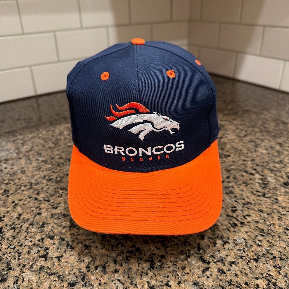 Vtg 90s Denver Broncos Logo 7 Fiber Optic Hat Snapback‎ Blue Orange